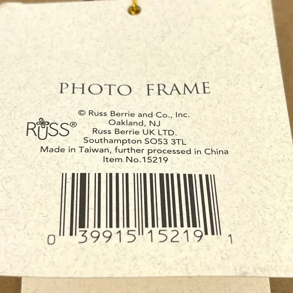 Vintage Russ Berrie 5x7 Fabric Pewter Floral Photo Frame with Tag-Tabletop